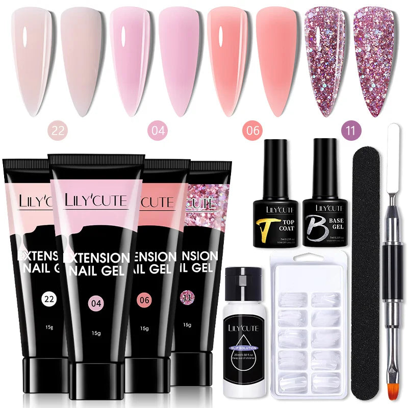 Kit de gel para extensión de uñas LILYCUTE de 15 ml, solución acrílica, esmalte en gel con lámpara para uñas para una rápida extensión, gel UV para uñas.