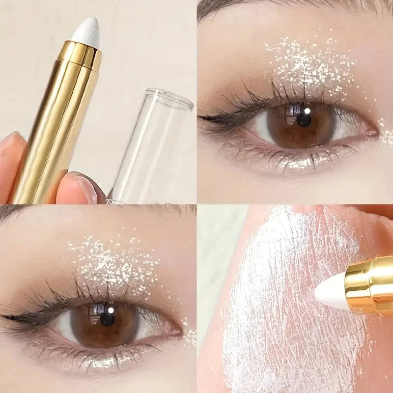 Lápiz de sombras de ojos de doble punta: iluminador y lápiz aclarador con brillo nacarado y acabado mate.