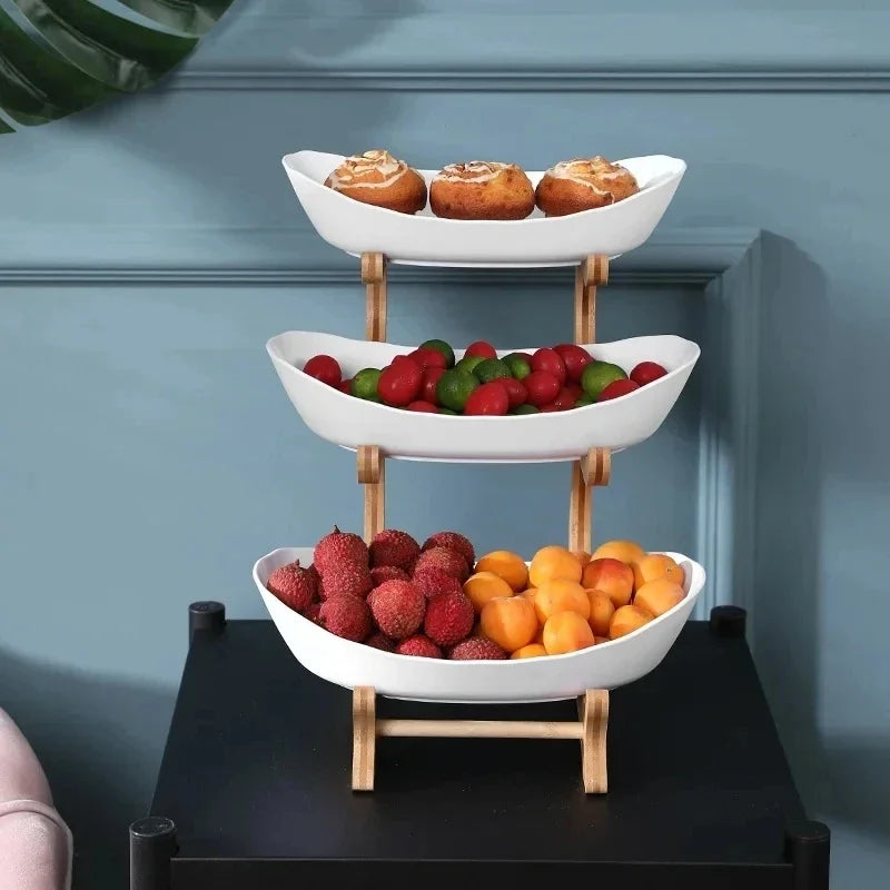 Plato de frutas de 2/3 capas para sala de estar, plato de plástico para aperitivos, cesta de frutas secas moderna y creativa, plato de dulces, soporte para pasteles, ensaladera.