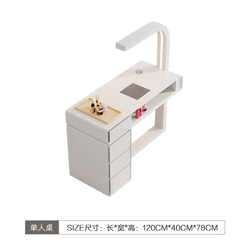 Cream Dust Collector Manicure Table With Lamp French Beauty Storage Nail Table Minimalist Aesthetic Table Ongle Salon Furniture