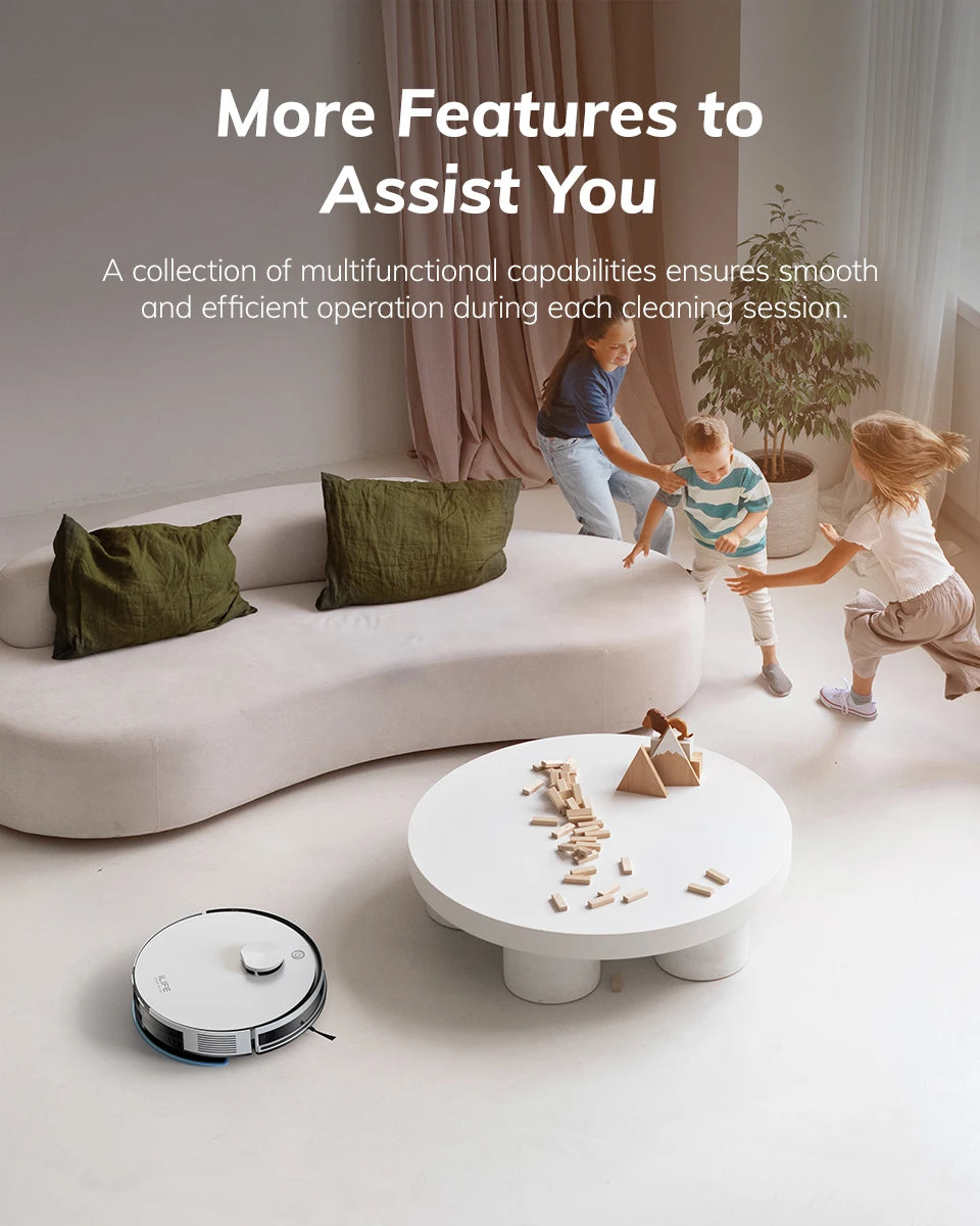 ILIFE A30 PRO, aspiradora y fregona robot con potencia de succión de 5000 Pa, vaciado automático, capacidad para 60 días, control por aplicación/mando a distancia, autonomía de 180 minutos.
