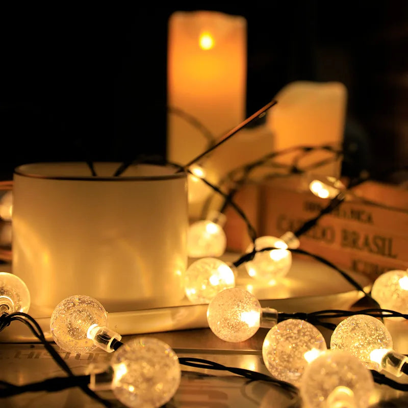 Nuevas luces solares de burbujas para exteriores, guirnalda de luces para camping al aire libre, guirnalda de luces decorativas con forma de gota de agua y luces LED de cristal.