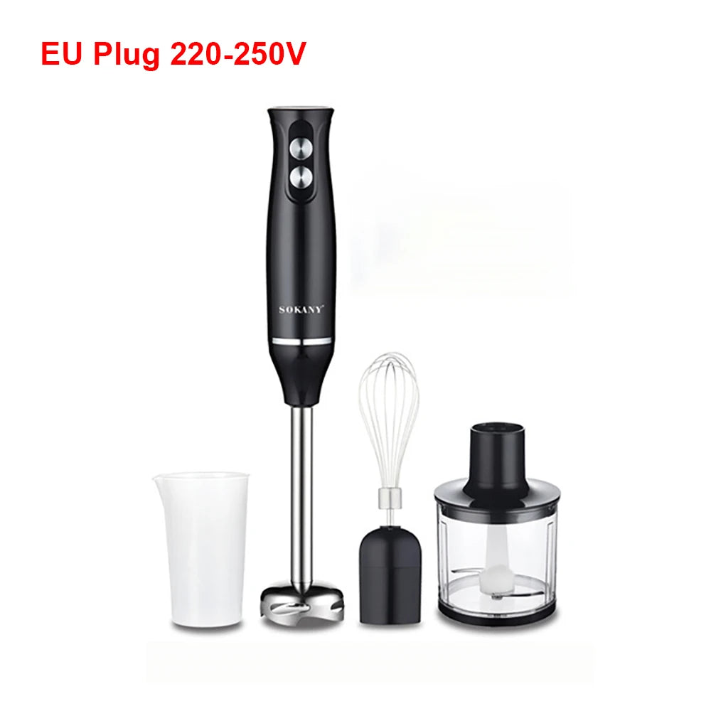 Batidora eléctrica de mano 4 en 1, mezcladora portátil para carne, verduras, ajo, picadora, batidora de huevos, licuadora de cocina para sopas, batidos, purés, etc.