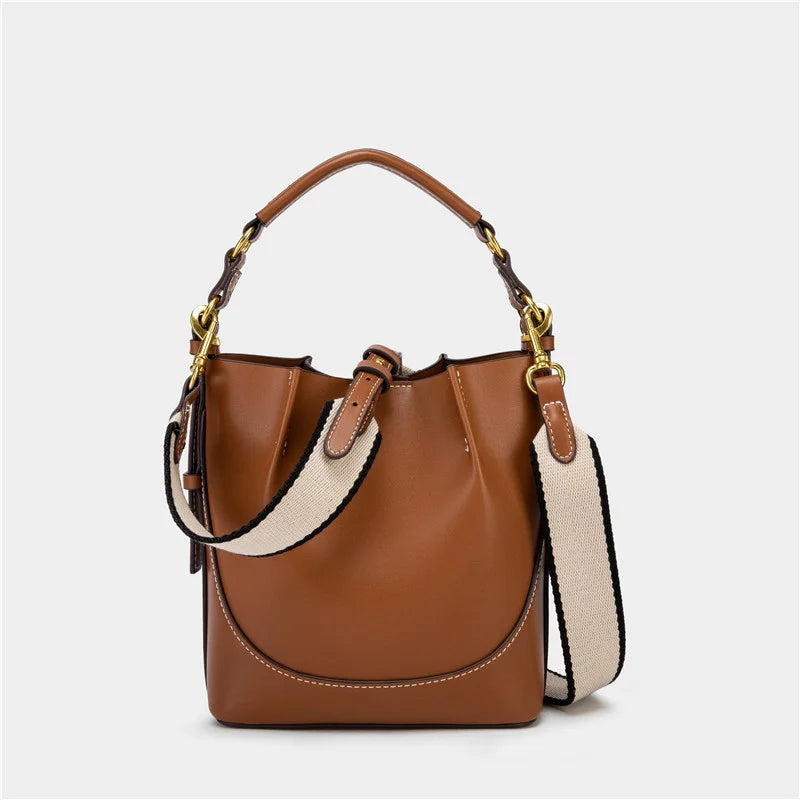 Nuevos bolsos tipo cubo de gran capacidad para mujer con correa ancha para el hombro, bolso de hombro individual con cordón, bolso de mano cruzado