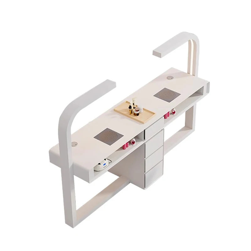 Cream Dust Collector Manicure Table With Lamp French Beauty Storage Nail Table Minimalist Aesthetic Table Ongle Salon Furniture