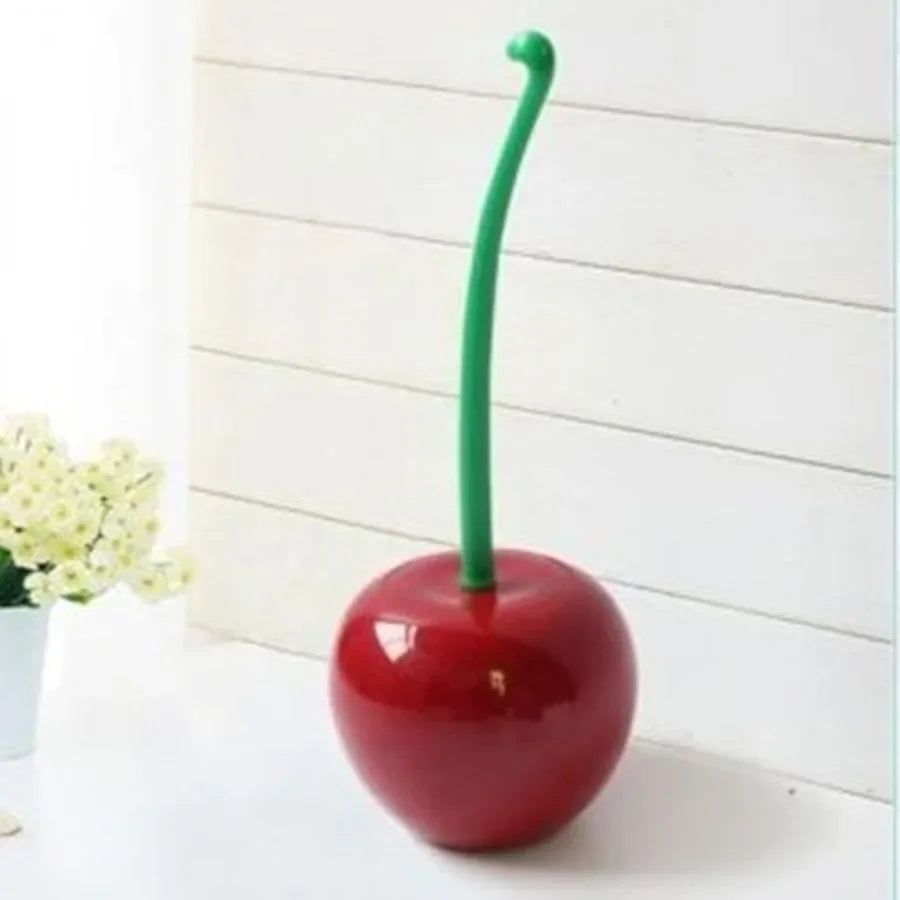 1 pieza de cepillo de inodoro rojo con forma de cereza creativa y encantadora, juego de soporte para cepillo de inodoro y accesorios de baño