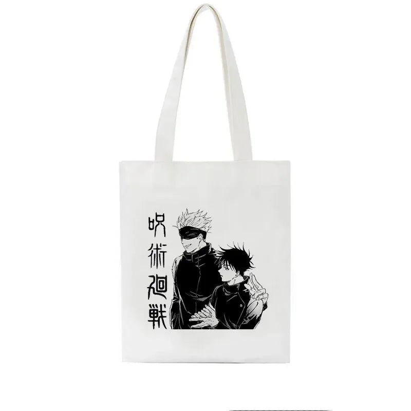Bolso de mujer Jujutsu Kaisen, bolso de lona, bolso de hombro de anime japonés para mujer Ins Harajuku, bolso de compras vintage de dibujos animados de gran capacidad.