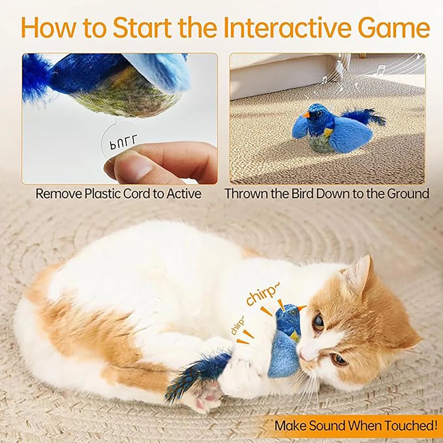 Juguete interactivo de pájaros para interiores para gatos, juguete para perseguir y provocar, juguete con sonido de hierba gatera, juguete divertido para gatos, juguete colgante de pared con forma de pájaros.