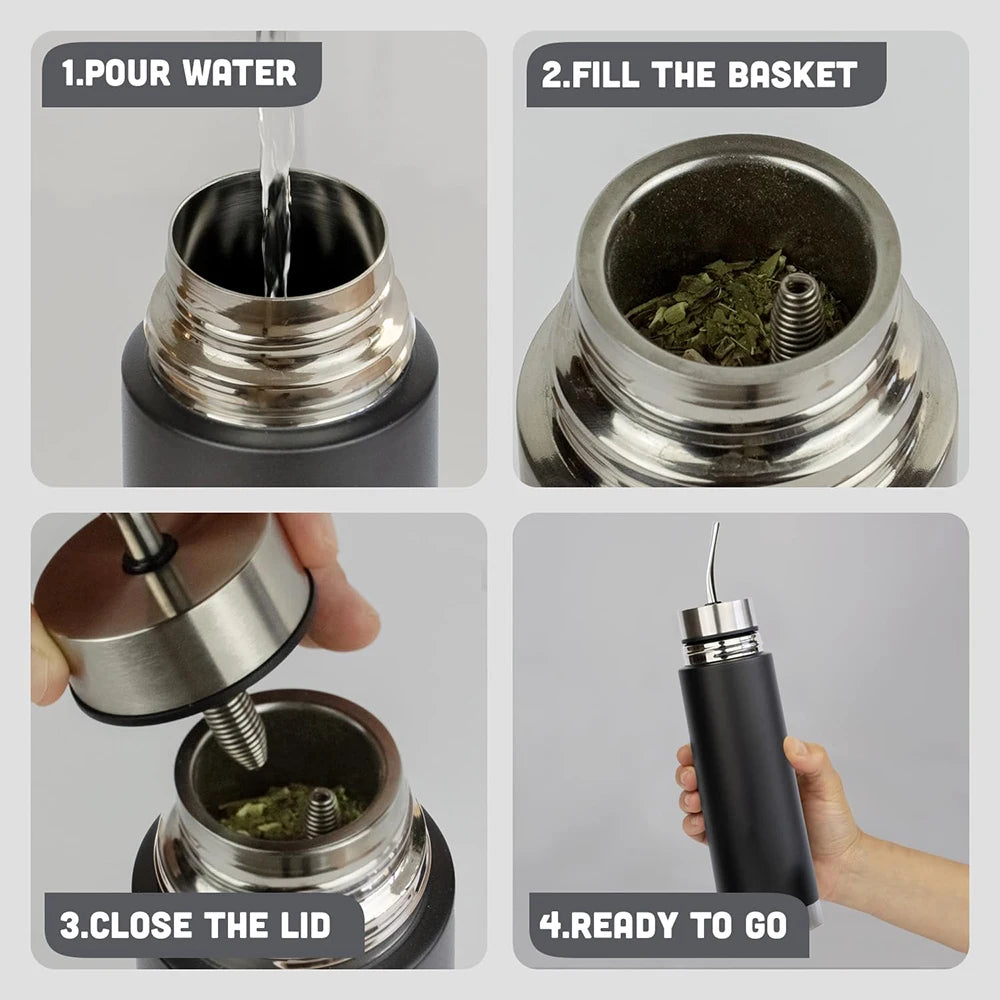 NUEVA botella de mate de acero inoxidable autoservicio, vaso térmico para mate 2 en 1 con bombilla incorporada, termo para yerba mate, todo en uno.