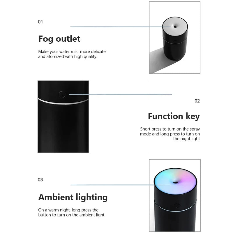 Humidificador de aire portátil mini HOMEFISH colorido, recargable por USB, inalámbrico, difusor de aroma para el hogar y el coche, atomizador de aceites esenciales