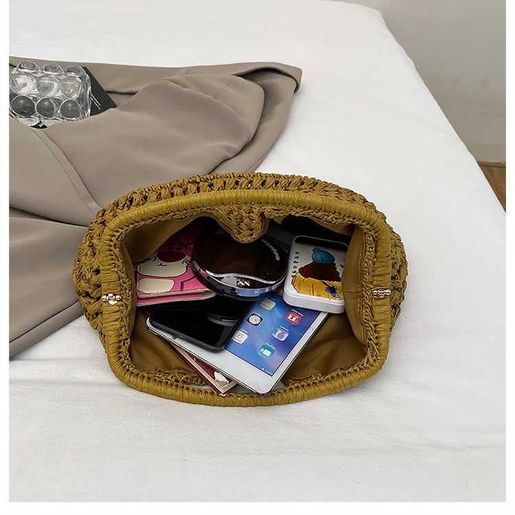 Nuevo bolso de playa de verano para mujer, bolso de mano de lujo de diseñador, bolsos de paja, bolso tote, bolsos de moda de ratán tejido, bolso de viaje para mujer