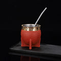 Juego de mate tradicional de 180 ml con taza de yerba mate de 180 ml, hecha a mano en cuero de primera calidad, estilo argentino-uruguayo, con bombilla.