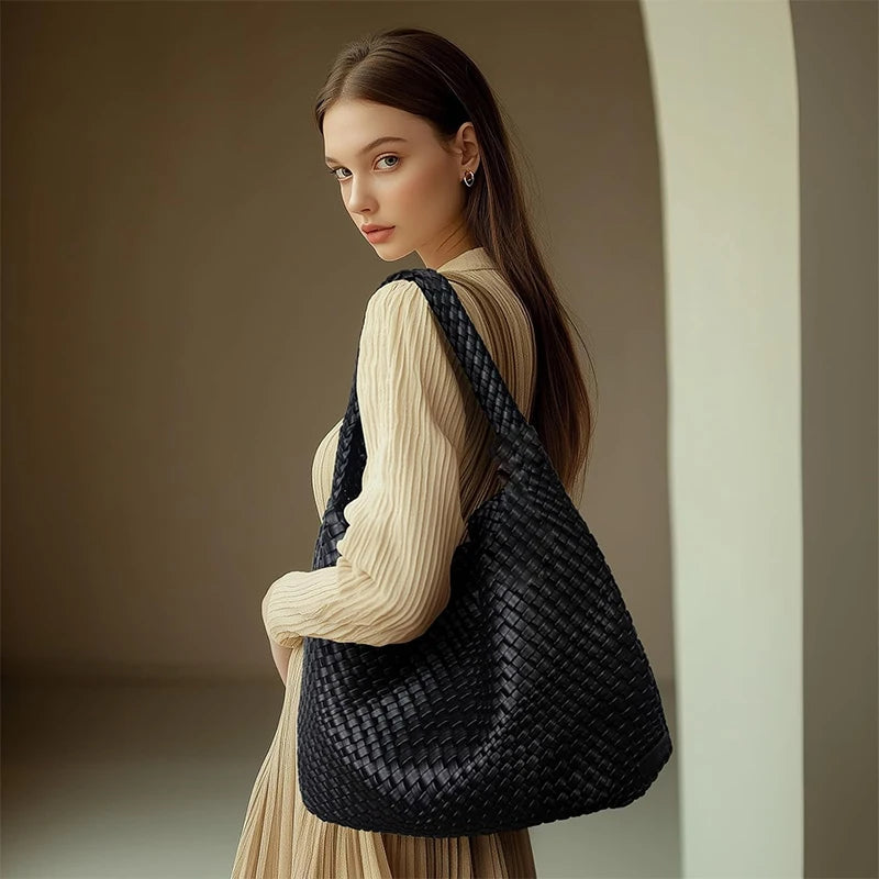 Bolso tote tejido para mujer, bolso de mano grande tejido, bolso de hombro de cuero suave, bolso de compras para el trabajo, bolso tote de playa de verano con monedero