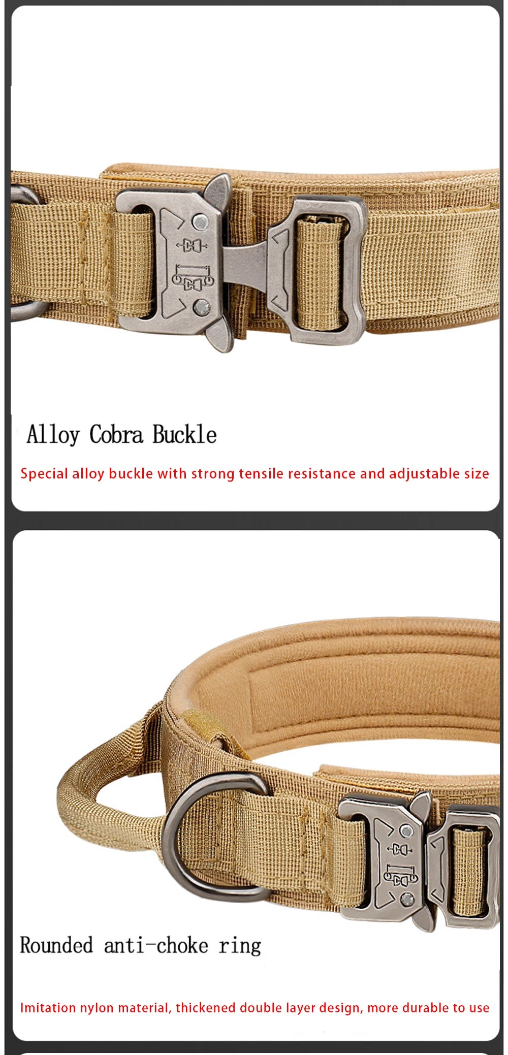 Collar táctico para perros de exterior con hebilla metálica, transpirable, de nailon, para entrenamiento de perros medianos y grandes.