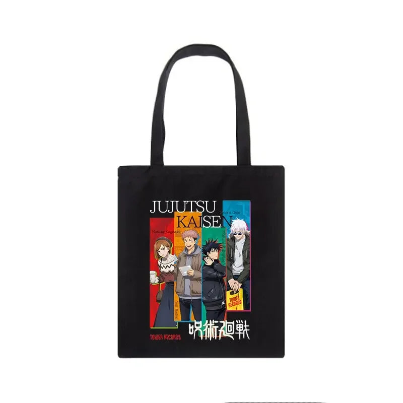 Bolso de mujer Jujutsu Kaisen, bolso de lona, bolso de hombro de anime japonés para mujer Ins Harajuku, bolso de compras vintage de dibujos animados de gran capacidad.