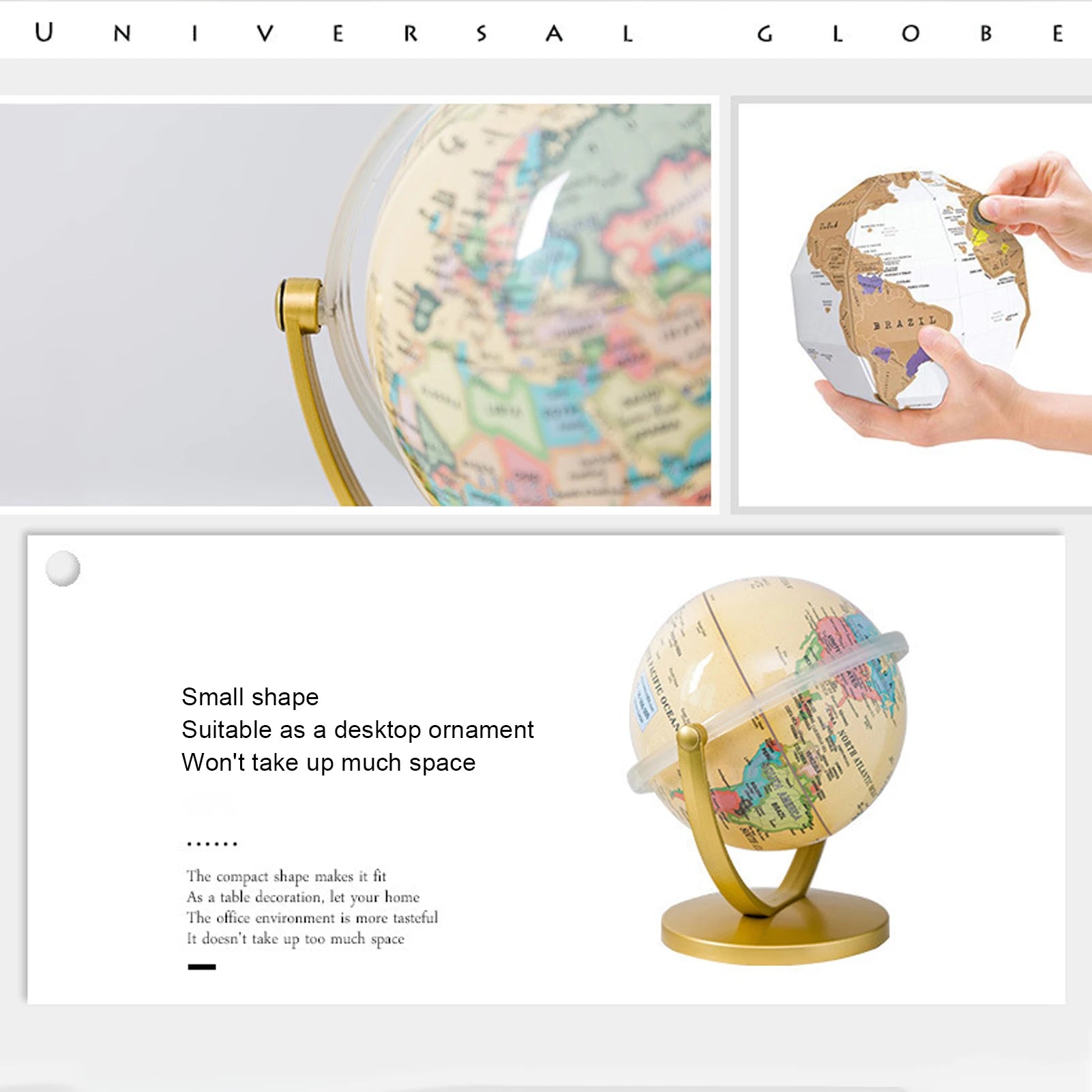 Mini globo terráqueo giratorio de escritorio con mapa del mundo (edición en inglés)