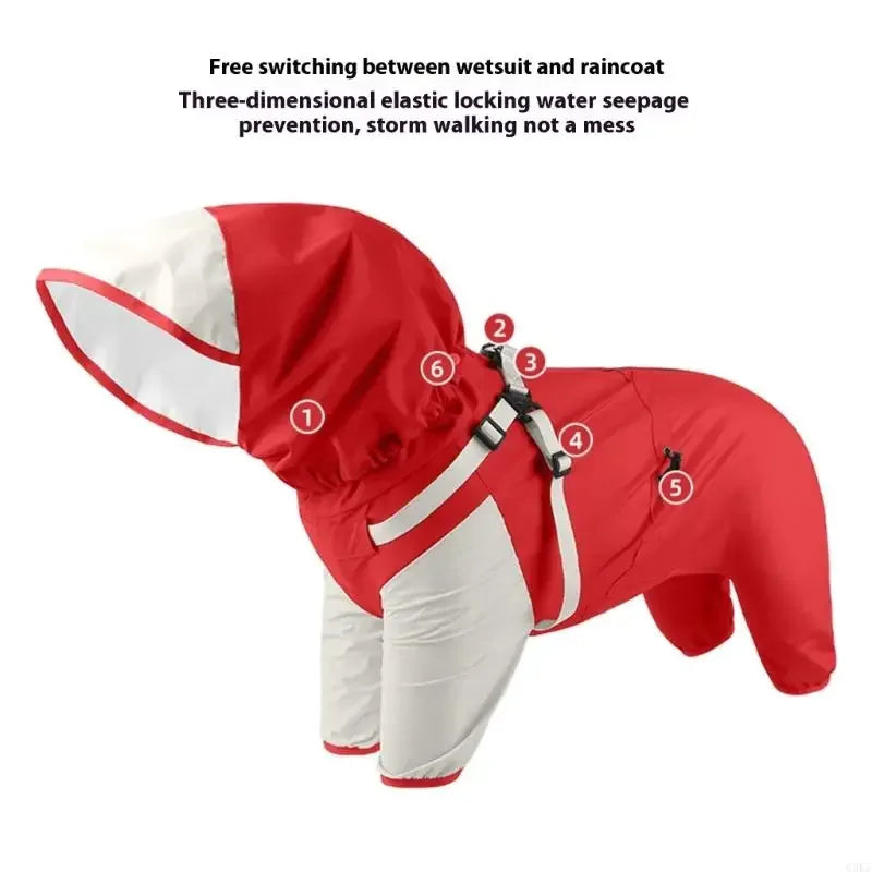 Impermeable para perros con capucha desmontable y puños elásticos para perros pequeños y grandes, ideal para actividades al aire libre y paseos.