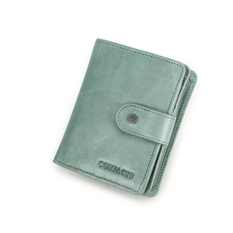 Carteras de cuero genuino Contact'S para mujer y hombre, cartera corta pequeña con bloqueo RFID, tarjetero, monedero rojo para mujer