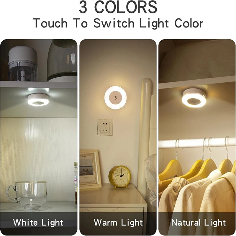 1-6 unidades de luces nocturnas LED de bajo consumo con sensor táctil, 3 colores, regulables, recargables por USB, magnéticas, para habitación, pasillo o dormitorio.