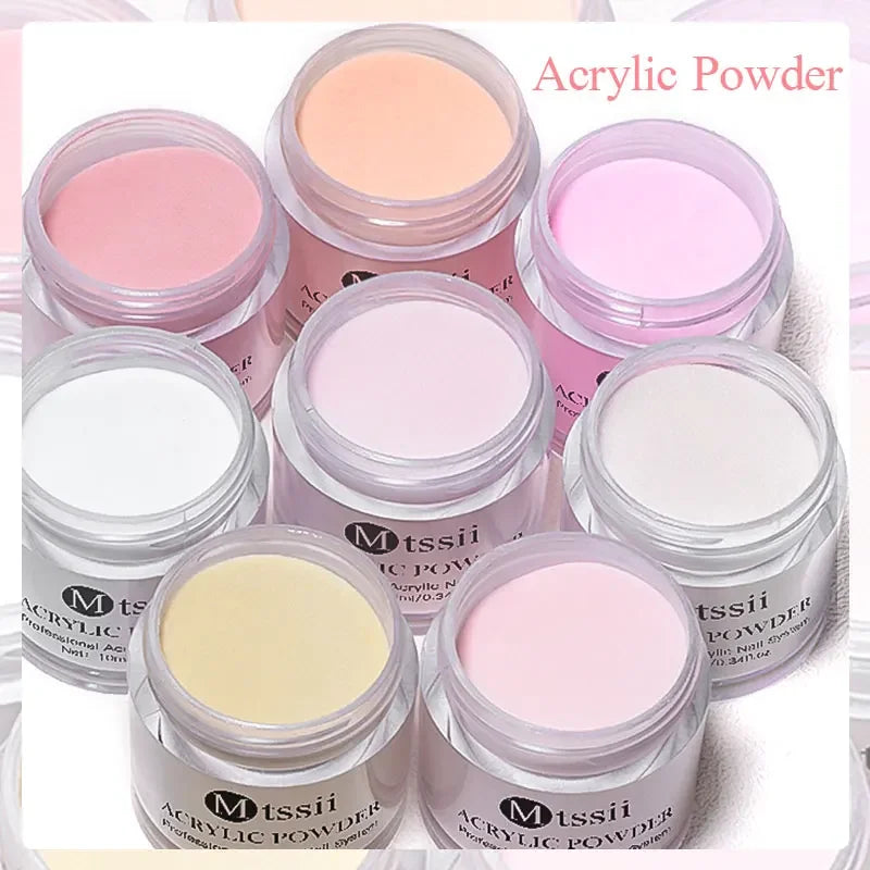 Juego de 8 piezas de sistema de uñas acrílicas en polvo MTSSII, color rosa nude transparente, monómero líquido con pincel para extensiones de uñas y tallado de flores.