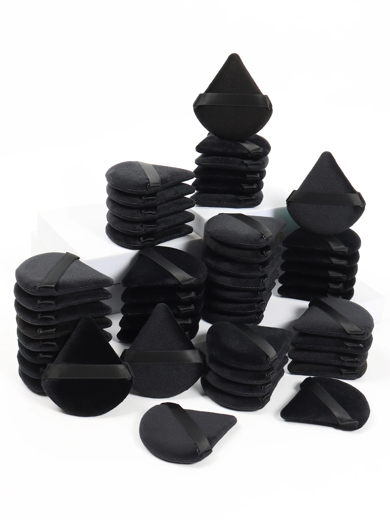 Esponja de maquillaje facial triangular negra con borla, esponja de terciopelo suave para cosméticos, esponja mezcladora de maquillaje para base de maquillaje, acceso al maquillaje