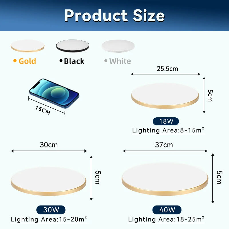 Lámpara de techo LED impermeable para baño, luces de techo redondas de 18W, 30W y 40W para cocina, sala de estar y baño, 220V