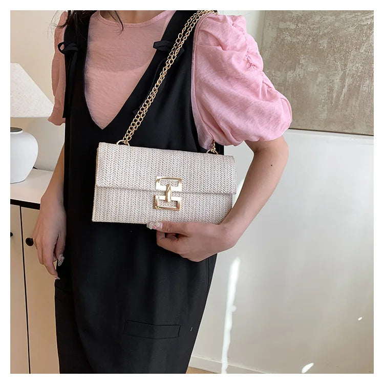 Bolso de mano de mujer tejido con hierba, cartera para móvil, bolso de estilo bohemio veraniego para la playa, cartera tejida, imprescindible para chicas de vacaciones.