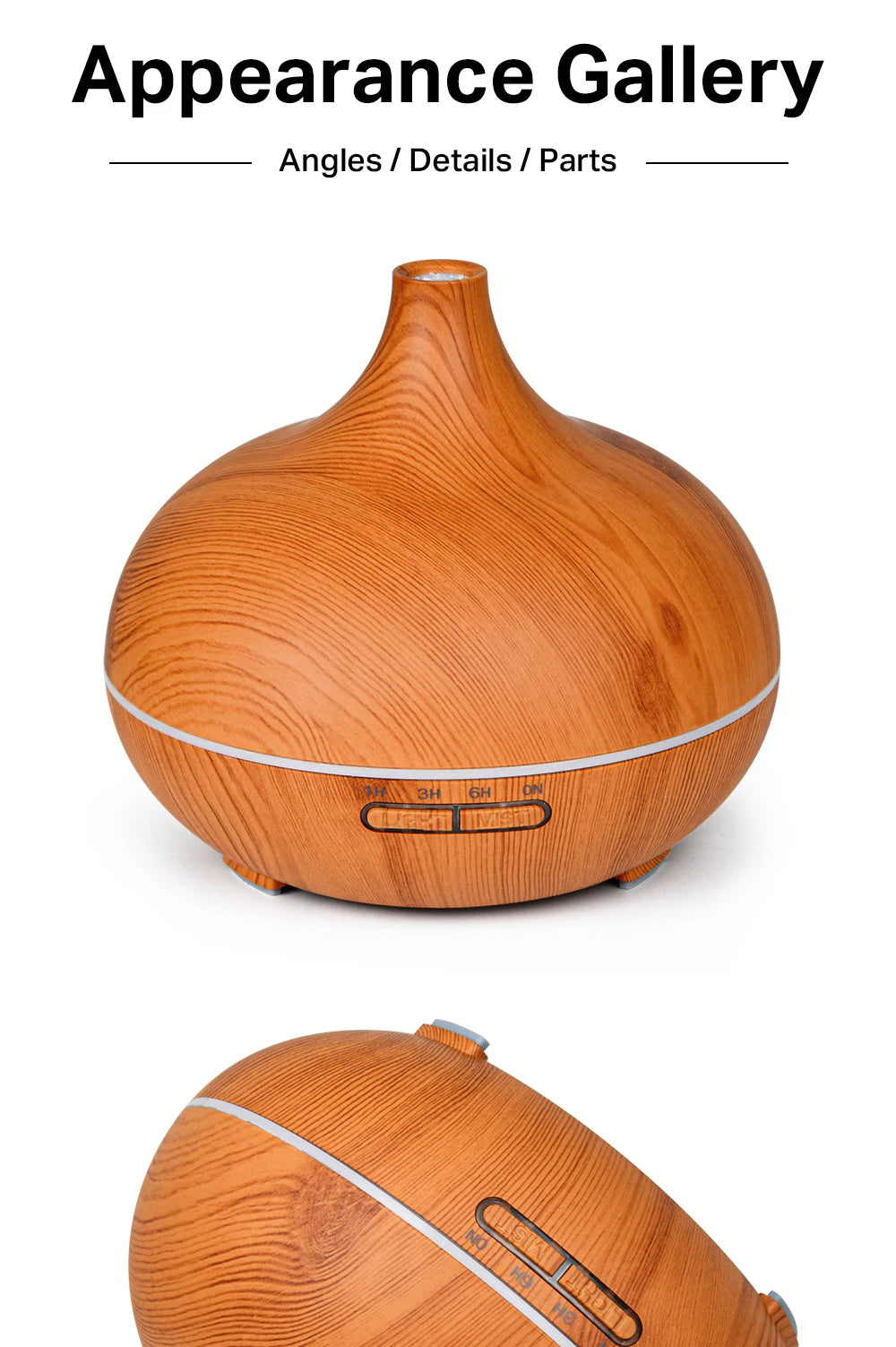 Difusor de aceites esenciales para aromaterapia con acabado de madera, control remoto, humidificador de aire ultrasónico, luz LED de 7 colores.