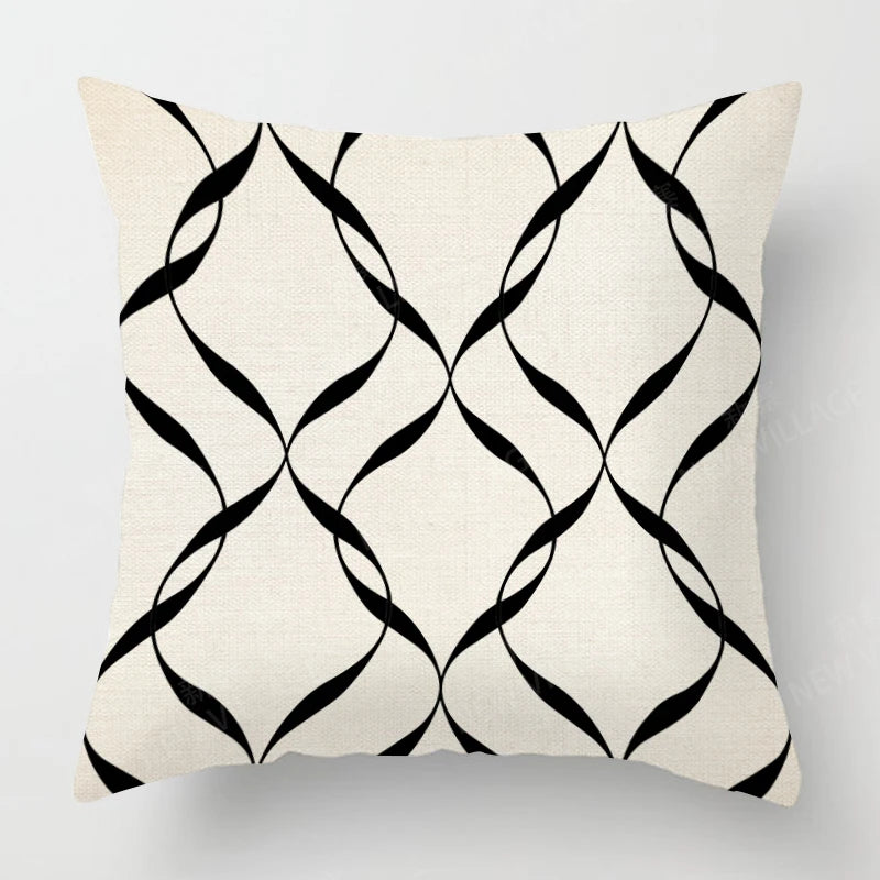 Funda de almohada de lino con estampado geométrico en blanco y negro para sofá o sofá. Decoración para el hogar. Se puede personalizar para ti. Tamaños disponibles: 40x40, 45x45, 50x50 y 60x60.