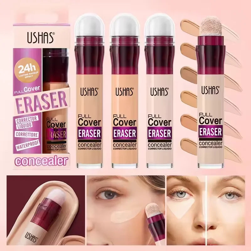 Corrector con cabezal de esponja para ojeras, lágrimas, pecas, acné, pigmentación e imperfecciones, creando una piel de aspecto natural.