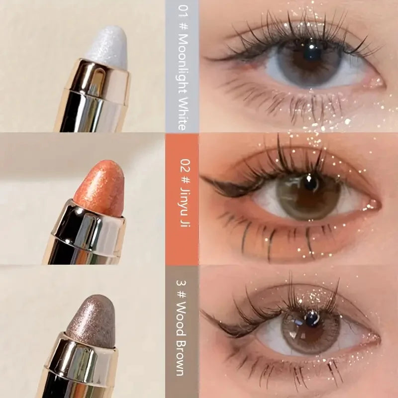 Lápiz de sombras de ojos de doble punta: iluminador y lápiz aclarador con brillo nacarado y acabado mate.